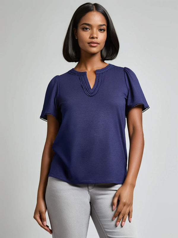 jones new york Plus Split Neck Flutter Sleeve Top