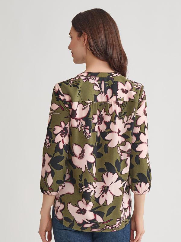 Jones New York Plus V-Neck Pleated Kelly Blouse