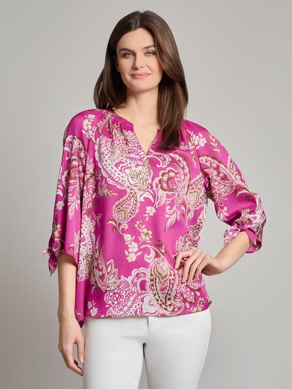 jones new york Plus V-Neck Print Tie-Sleeve Blouse