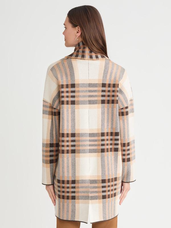 Jones New York Plus Wide Lapel Plaid Coatigan