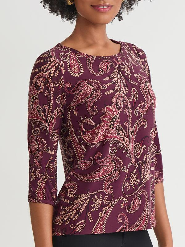 Jones New York Printed Moss Crepe Puff Sleeve Top