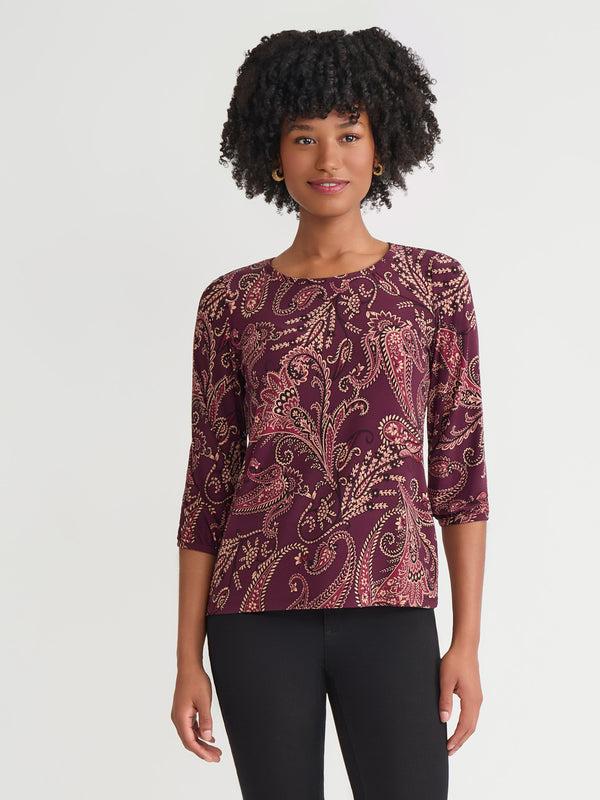 jones new york Printed Moss Crepe Puff Sleeve Top