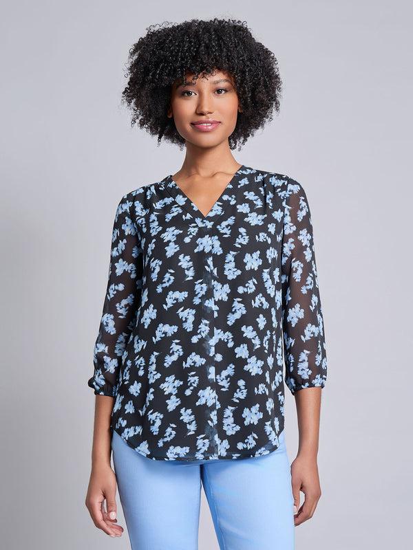 jones new york Printed V-Neck Pleated Kelly Blouse