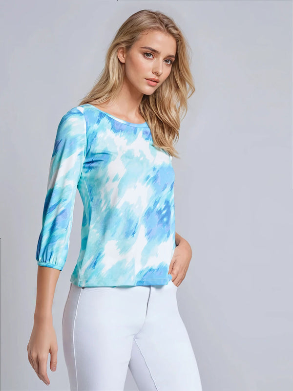 Jones New York Puff Sleeve Printed Moss Crepe Top