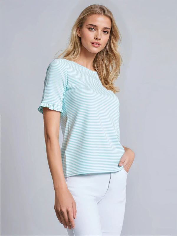 Jones New York Ruffle Sleeve Stripe Top