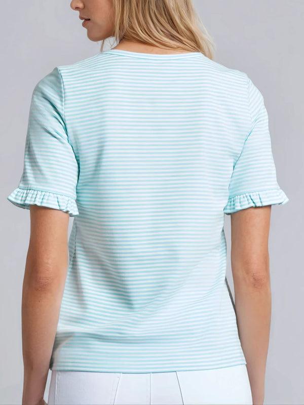 Jones New York Ruffle Sleeve Stripe Top