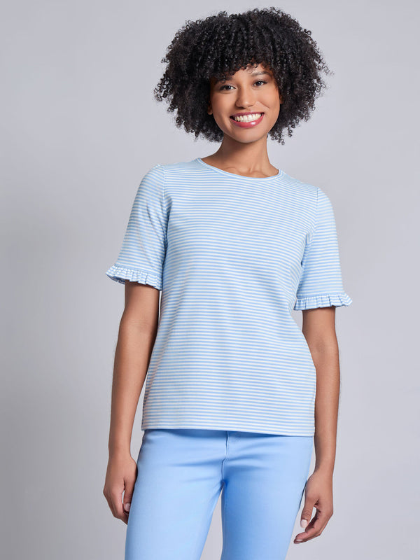 jones new york Ruffle Sleeve Stripe Top