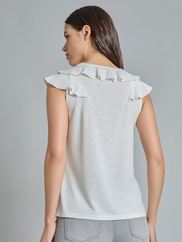 Jones New York Ruffle V-Neck Tee