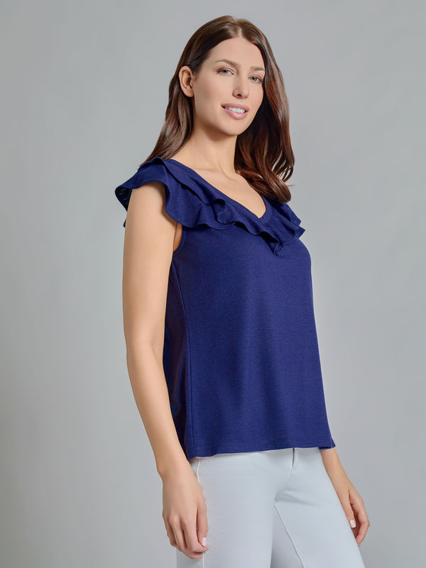 Jones New York Ruffle V-Neck Tee