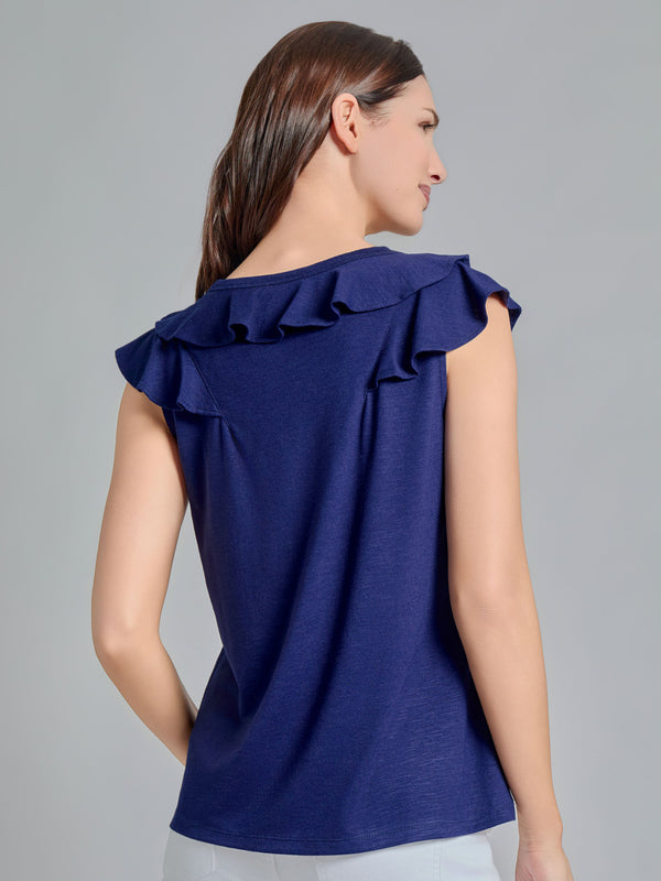 Jones New York Ruffle V-Neck Tee