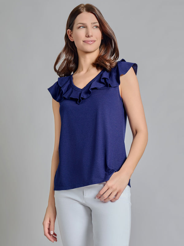 jones new york Ruffle V-Neck Tee