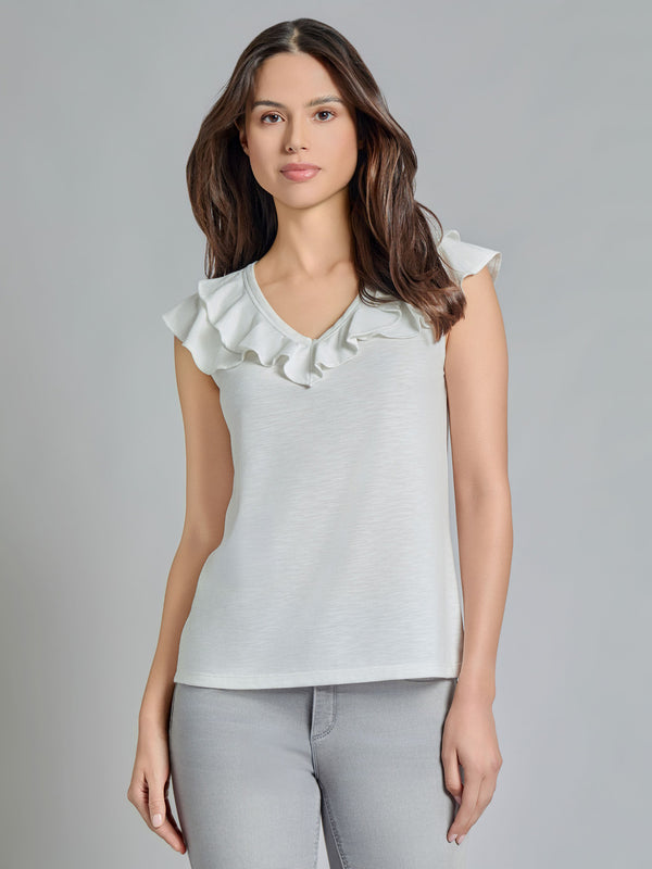 jones new york Ruffle V-Neck Tee