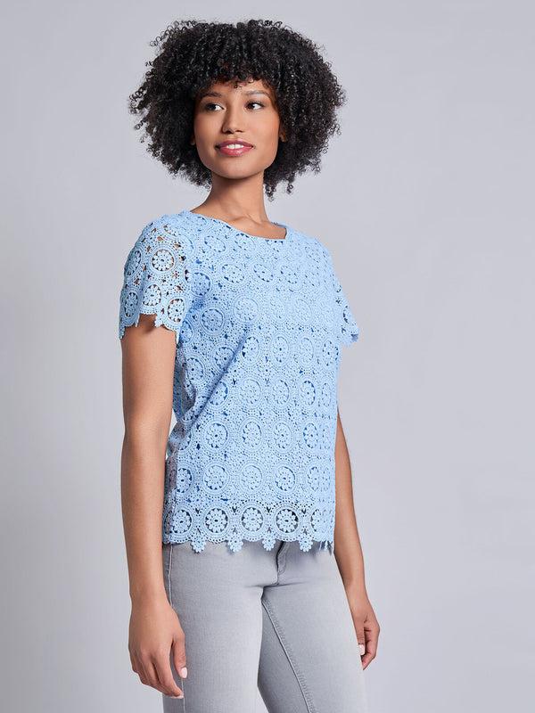 Jones New York Short Sleeve Lace Top
