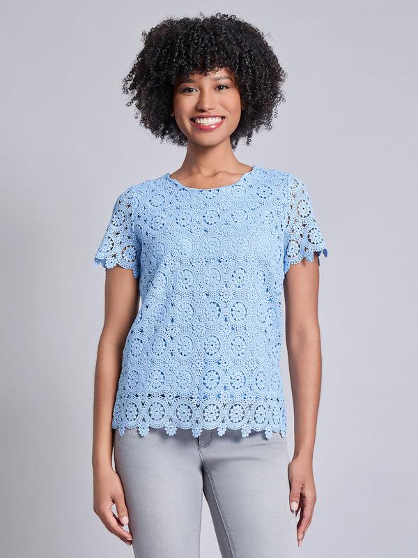 jones new york Short Sleeve Lace Top
