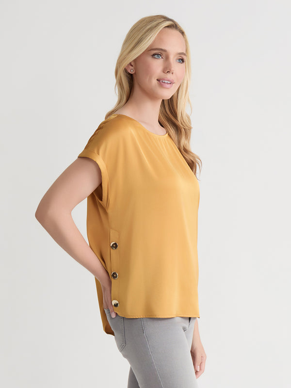 Jones New York Side Button Blouse Hammered Satin