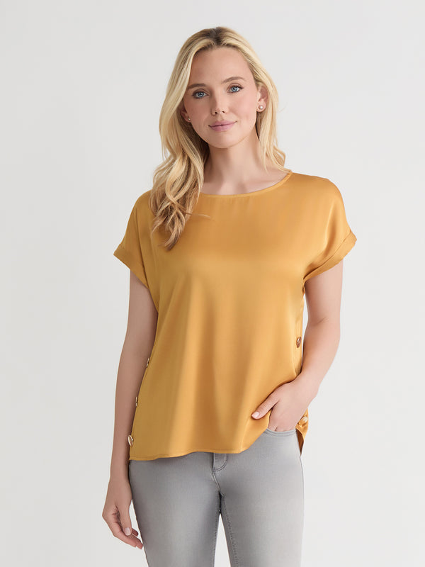 jones new york Side Button Blouse Hammered Satin