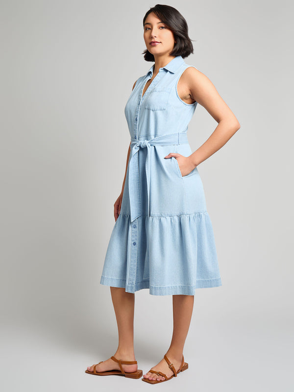 Jones New York Sleeveless Belted Dress Chambray
