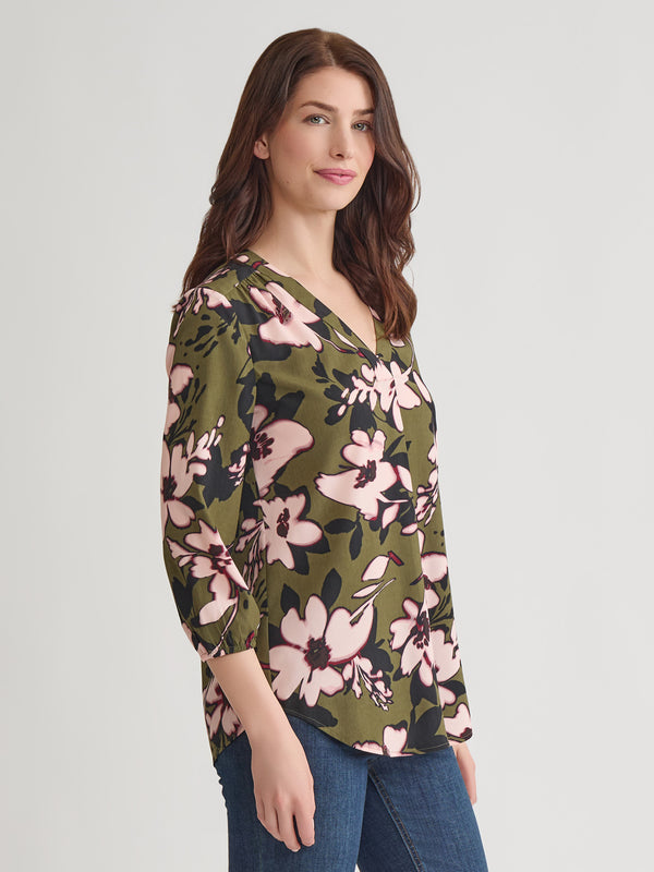 Jones New York V-Neck Pleated Kelly Blouse