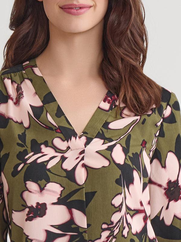 Jones New York V-Neck Pleated Kelly Blouse