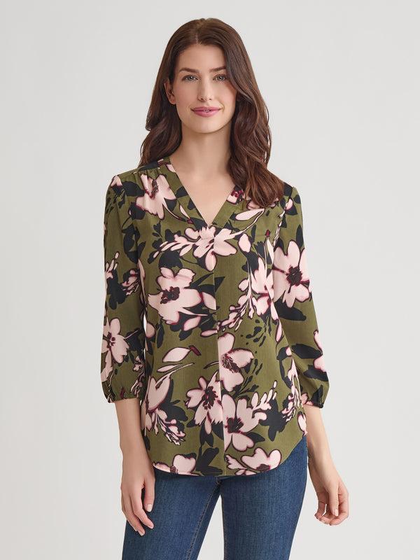 jones new york V-Neck Pleated Kelly Blouse