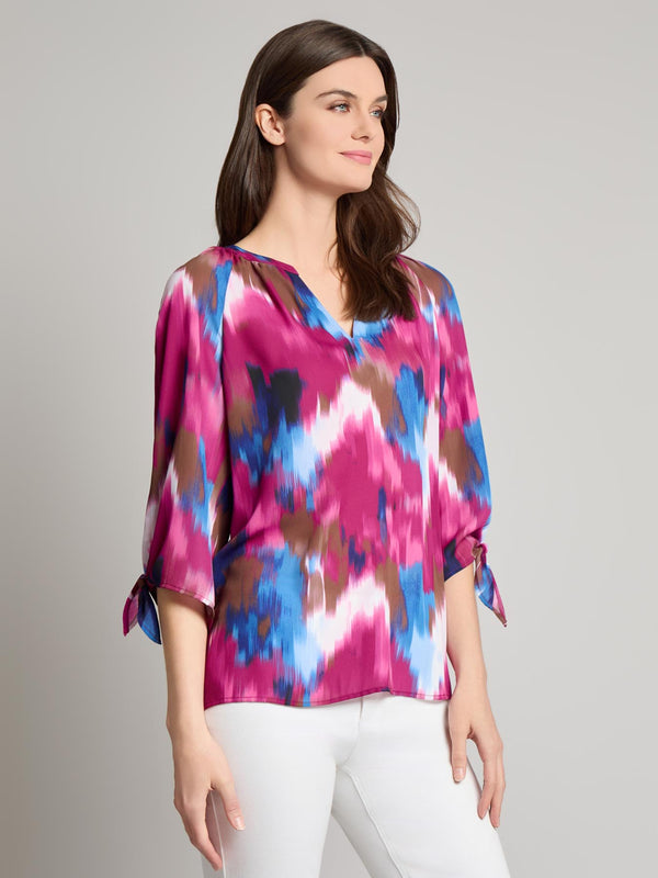 Jones New York V-Neck Print Tie-Sleeve Blouse