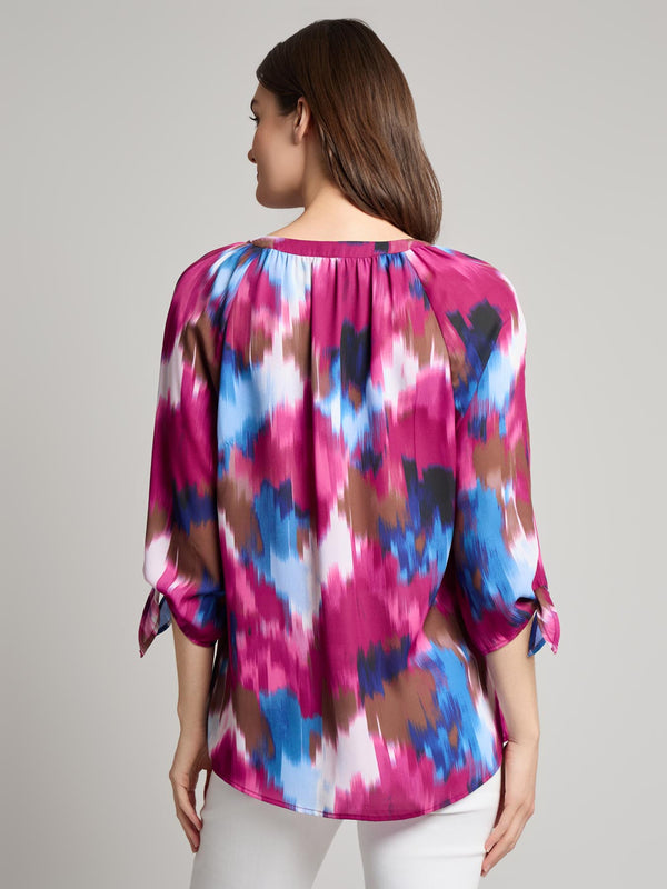 Jones New York V-Neck Print Tie-Sleeve Blouse
