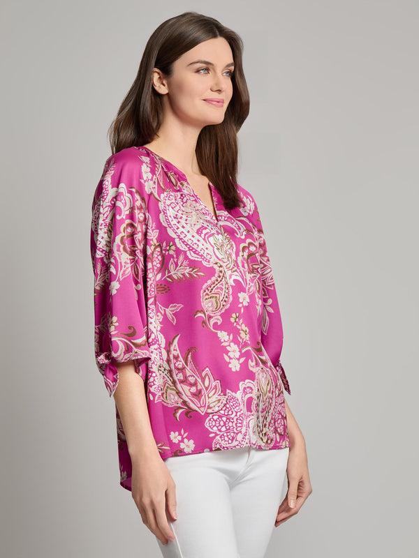 Jones New York V-Neck Print Tie-Sleeve Blouse