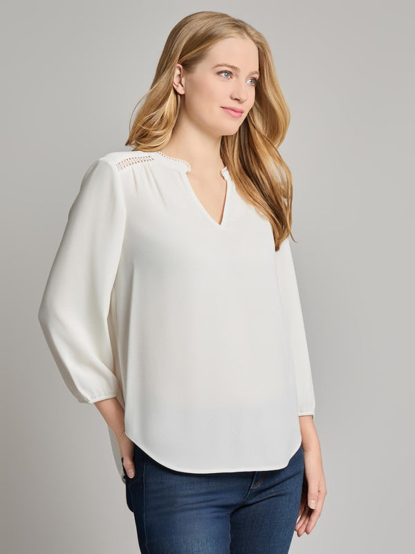 Jones New York V-Neck Shoulder Trim Blouse
