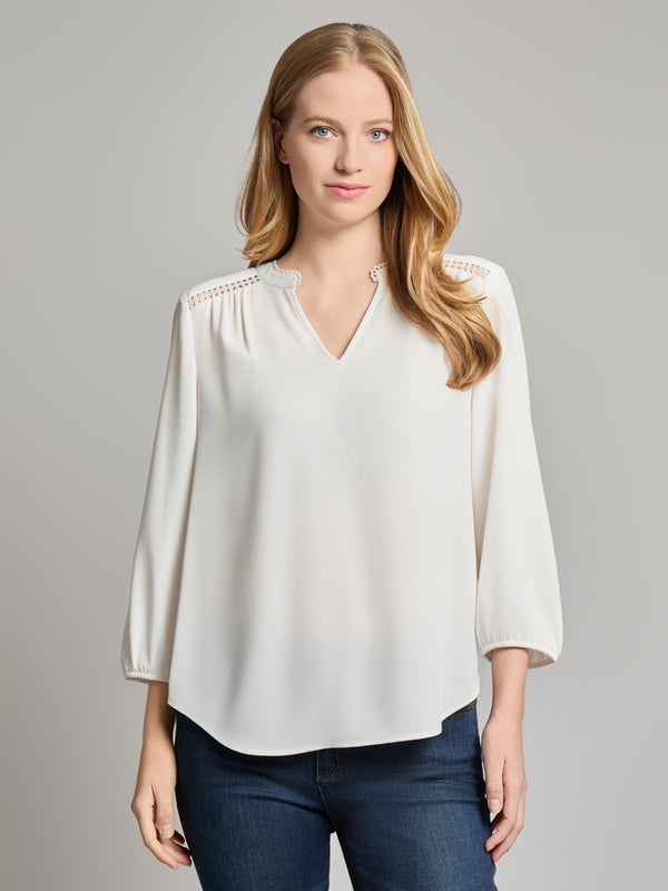jones new york V-Neck Shoulder Trim Blouse