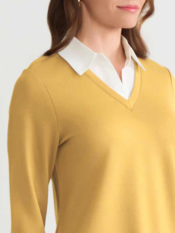 Jones New York V-Neck Twofer Serenity Knit Poplin