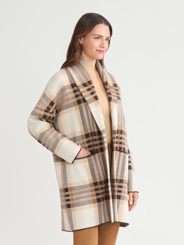 jones New York Wide Lapel Plaid Coatigan