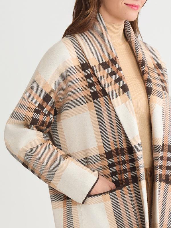 jones New York Wide Lapel Plaid Coatigan