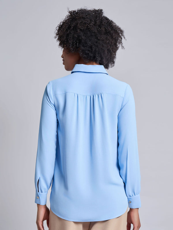 Jones New York Long Sleeve Collared Popover Blouse Crepe De Chine