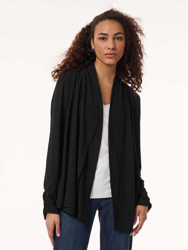 jones new york Long Sleeve Double Layer Cardigan Moss Crepe