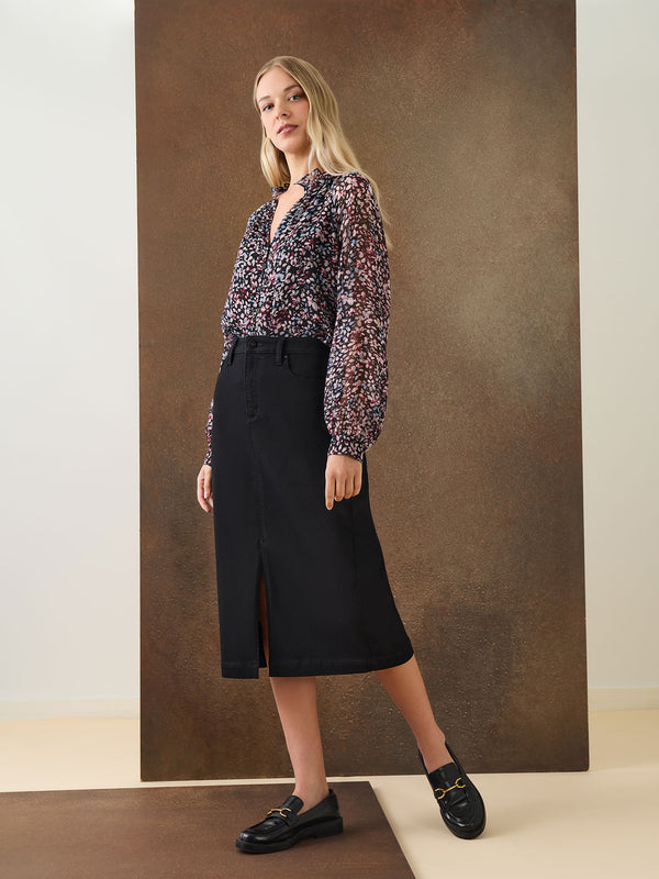 jones new york Midi Denim Front Slit Skirt Onyx Wash