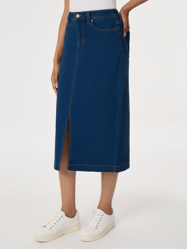 Jones New York Midi Denim Front Slit Skirt Phoenix Wash