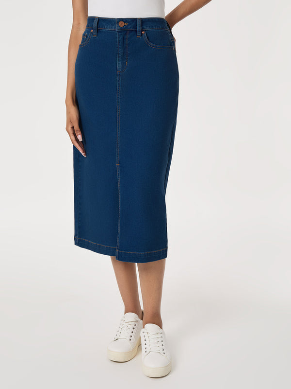 jones new york Midi Denim Front Slit Skirt Phoenix Wash