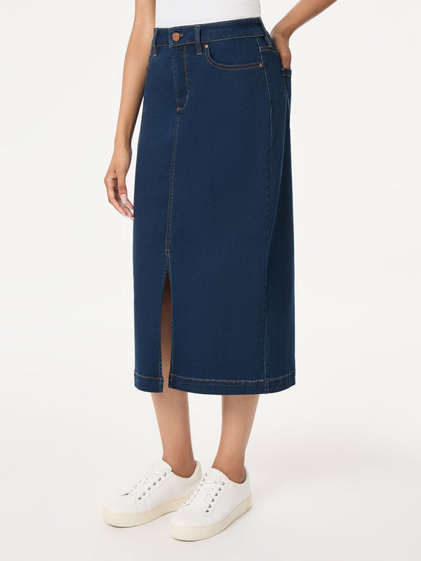 Jones New York Midi Denim Front Slit Skirt West Point Wash