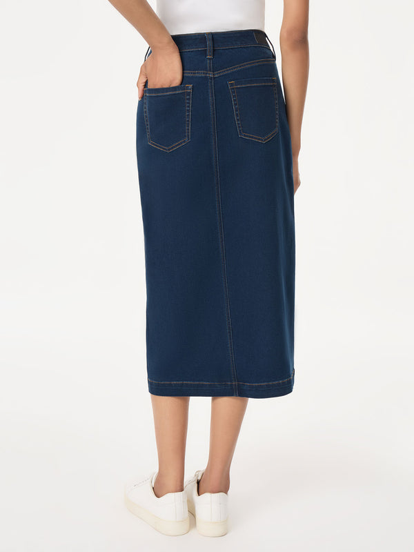 Jones New York Midi Denim Front Slit Skirt West Point Wash