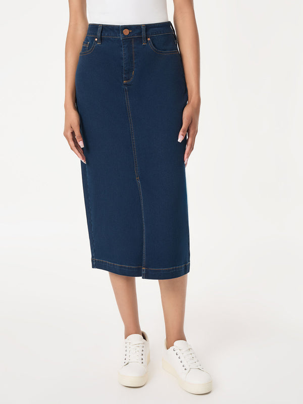 jones new york Midi Denim Front Slit Skirt West Point Wash
