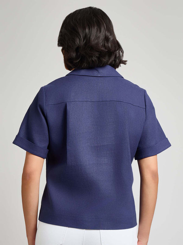 Jones New York Notch Collar Button Front Shirt Linen Blend