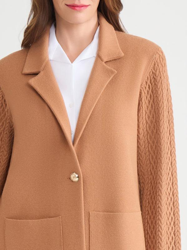 Jones New York Notch Collar Cable Knit Sleeve Blazer