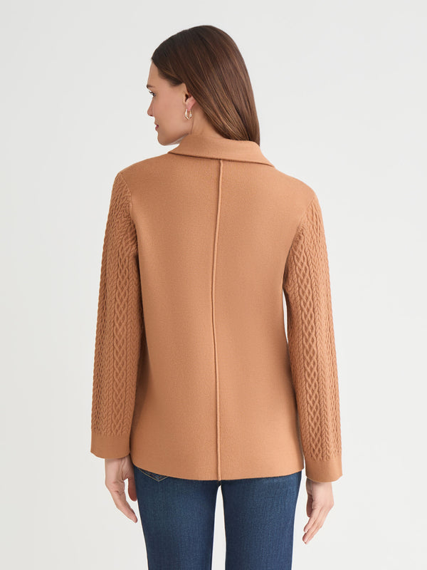 Jones New York Notch Collar Cable Knit Sleeve Blazer