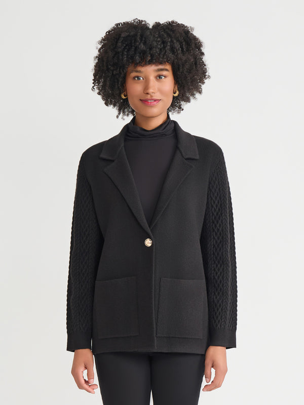 jones new york Notch Collar Cable Knit Sleeve Blazer