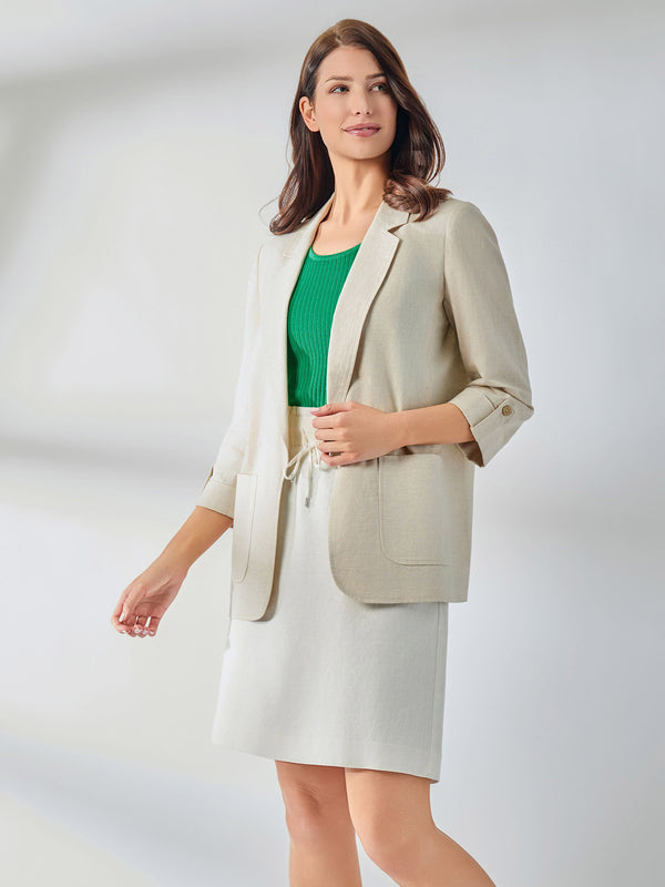 Jones New York Notch Collar Roll Tab Sleeve Blazer Linen Blend