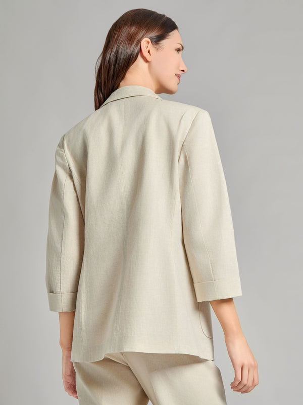 Jones New York Notch Collar Roll Tab Sleeve Blazer Linen Blend