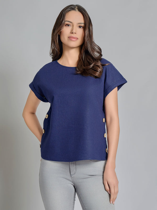 jones new york Petite Button Detail Blouse Linen Blend