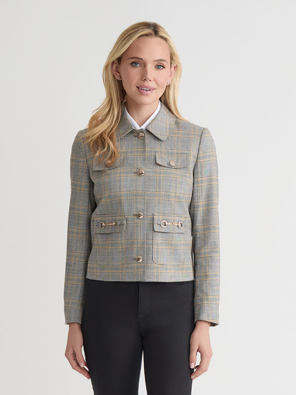Jones New York Petite Button Down Jacket Glen Plaid