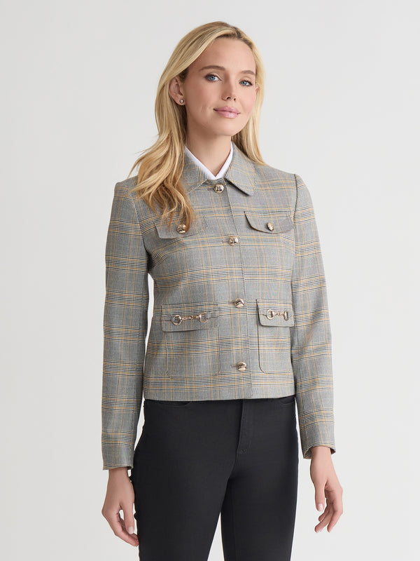 Jones New York Petite Button Down Jacket Glen Plaid