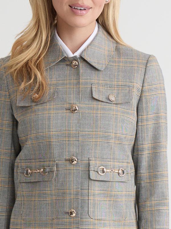 Jones New York Petite Button Down Jacket Glen Plaid